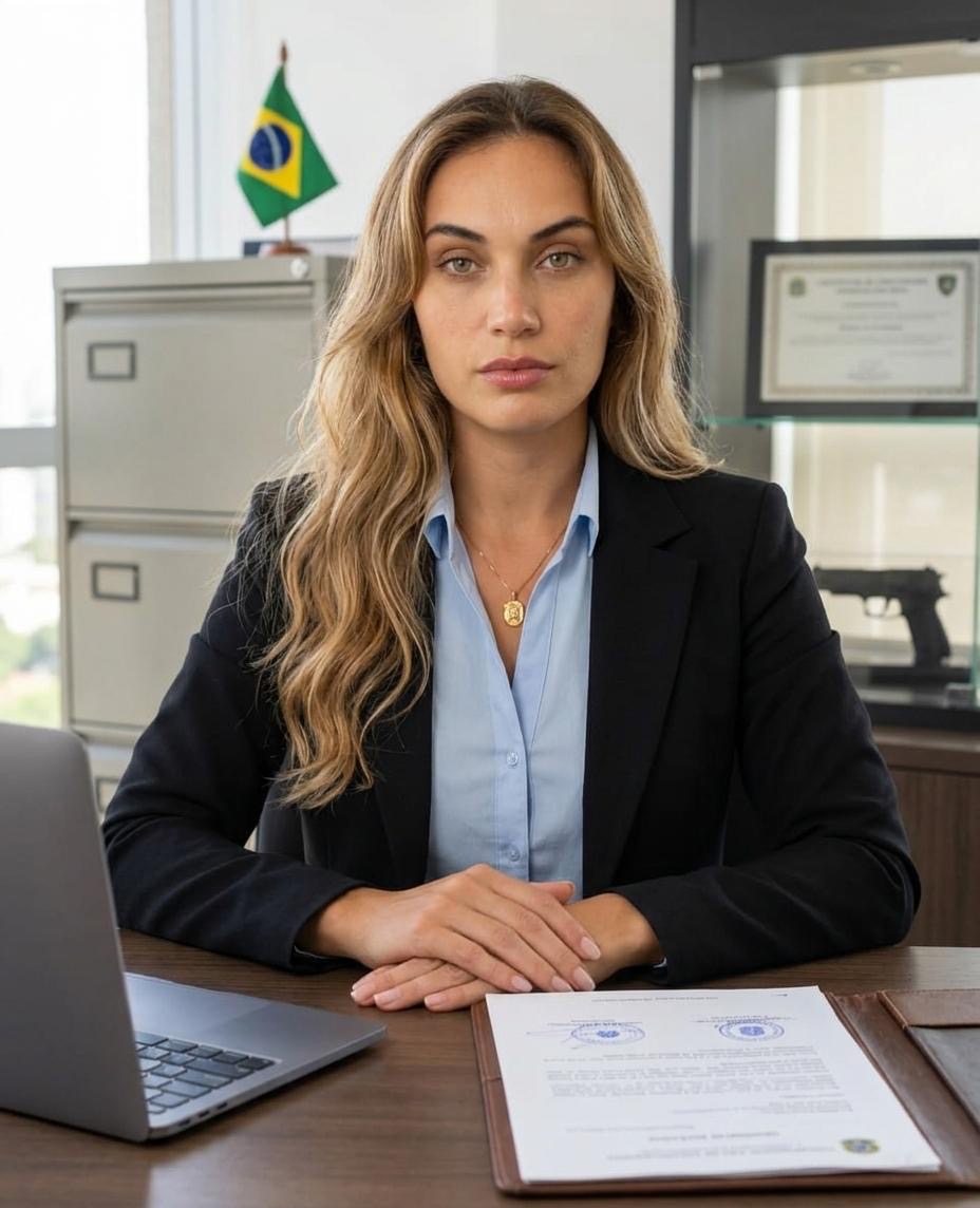 Angela Dalcin, despachante documental, atendendo no escritório